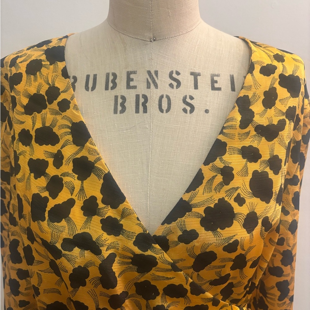 Vintage Yellow and Black Pattern Long Sleeve Dress - S - Picture 4 of 14